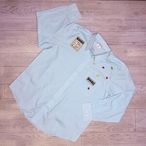 Vintage lucky lady bingo card bingo shirt button front long sleeve blouse large